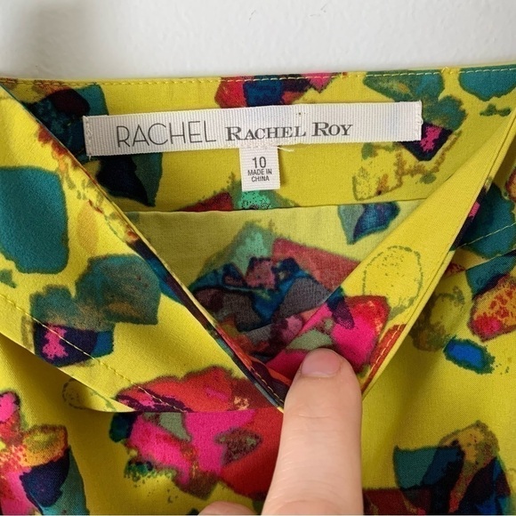 Rachel Rachel Roy Chartreuse Yellow Floral Drop Waist Ruffle Mini Dress Size 10 - Picture 4 of 11